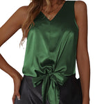 Womens Silk Satin Front Tie Tank Tops V Neck Camisole Fashion Sleeveless Causal Cami Shirt S-XXL - Nadorine (Us Only)
