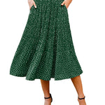 Women's Midi Skirts Elastic High Waist Skirt Polka Dot Casual Pleated Skirt with Pockets - Nadorine (Us Only)
