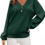 Nadorine Women V Neck Sweater Lantern Sleeve Drop Shoulder Oversized Henley Knit Pullover Tops S-XXL