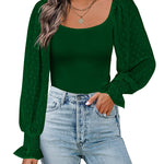 Puff Long Sleeve Bodysuit Leotard Sheer Top - Nadorine (Us Only)