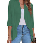 Nadorine Women's 3/4 Sleeve Draped Ruffles Cardigan