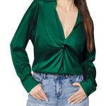 Satin V Neck Twist Front Silk Shirts - Nadorine (Us Only)