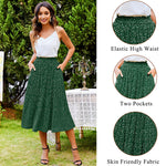Women's Midi Skirts Elastic High Waist Skirt Polka Dot Casual Pleated Skirt with Pockets - Nadorine (Us Only)