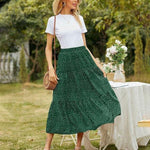 Women's Midi Skirts Elastic High Waist Skirt Polka Dot Casual Pleated Skirt with Pockets - Nadorine (Us Only)