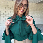 Women Bow Tie Neck Blouses Ruffle Long Sleeve Shirts Button-Down Office Work Casual Tops XS-3XL - Nadorine (Us Only)