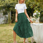 Women's Midi Skirts Elastic High Waist Skirt Polka Dot Casual Pleated Skirt with Pockets - Nadorine (Us Only)