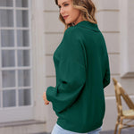 Nadorine Women V Neck Sweater Lantern Sleeve Drop Shoulder Oversized Henley Knit Pullover Tops S-XXL