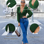 Women Sexy Bodysuits Long Sleeve V Neck Jumpsuits Tops Leotard Shirts - Nadorine (Us Only)