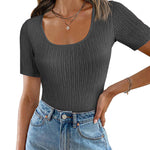 Nadorine Short Sleeve Square Neck Slim Fitted Tops