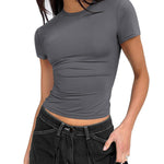 Nadorine Short Sleeve Stretchy Bodycon Basic Tee Tops