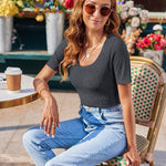 Nadorine Short Sleeve Square Neck Slim Fitted Tops