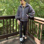 Fuzzy Fleece Jackets Oversized Open Front Coat Zipper Outwear(TTShop02) - Nadorine (Us Only)