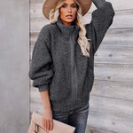 Fuzzy Fleece Jackets Oversized Open Front Coat Zipper Outwear(TTShop02) - Nadorine (Us Only)