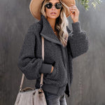Fuzzy Fleece Jackets Oversized Open Front Coat Zipper Outwear(TTShop02) - Nadorine (Us Only)