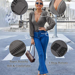 Women Sexy Bodysuits Long Sleeve V Neck Jumpsuits Tops Leotard Shirts - Nadorine (Us Only)