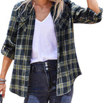 Long/Roll Up Sleeve Cotton Plaid Shirts - Nadorine (Us Only)