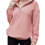 Women's Long Sleeve Sweatshirt Lapel Half Zip Pullover Drop Shoulder Fleece Pullover Tops S-3XL - Nadorine (Us Only)