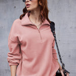 Women's Long Sleeve Sweatshirt Lapel Half Zip Pullover Drop Shoulder Fleece Pullover Tops S-3XL - Nadorine (Us Only)