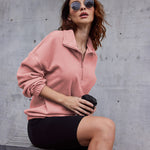 Women's Long Sleeve Sweatshirt Lapel Half Zip Pullover Drop Shoulder Fleece Pullover Tops S-3XL - Nadorine (Us Only)