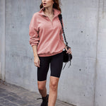 Women's Long Sleeve Sweatshirt Lapel Half Zip Pullover Drop Shoulder Fleece Pullover Tops S-3XL - Nadorine (Us Only)