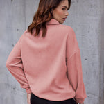 Women's Long Sleeve Sweatshirt Lapel Half Zip Pullover Drop Shoulder Fleece Pullover Tops S-3XL - Nadorine (Us Only)