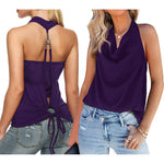 Nadorine Cowl Neck Halter Top Sleeveless Backless Shirt