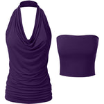 Nadorine Cowl Neck Halter Top Sleeveless Backless Shirt