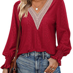 Nadorine Casual Lace V Neck T-Shirts