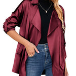 Womens Oversized Blazer Jackets Satin Roll Sleeve Open Front Casual Work Cardigan Jacket with Pockets - Nadorine (Us Only)