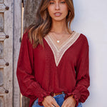 Nadorine Casual Lace V Neck T-Shirts