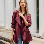 Womens Oversized Blazer Jackets Satin Roll Sleeve Open Front Casual Work Cardigan Jacket with Pockets - Nadorine (Us Only)
