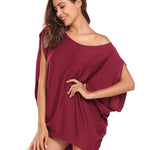 Women's Off Shoulder Blouse Loose Summer T Shirts Batwing Sleeve Tops S-XXL - Nadorine (Us Only)