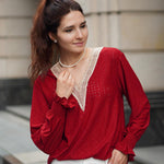 Nadorine Casual Lace V Neck T-Shirts