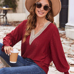 Nadorine Casual Lace V Neck T-Shirts