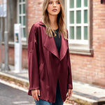 Womens Oversized Blazer Jackets Satin Roll Sleeve Open Front Casual Work Cardigan Jacket with Pockets - Nadorine (Us Only)