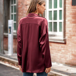 Womens Oversized Blazer Jackets Satin Roll Sleeve Open Front Casual Work Cardigan Jacket with Pockets - Nadorine (Us Only)