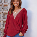Nadorine Casual Lace V Neck T-Shirts