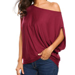 Women's Off Shoulder Blouse Loose Summer T Shirts Batwing Sleeve Tops S-XXL - Nadorine (Us Only)