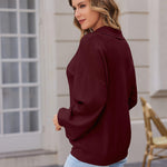 Nadorine Women V Neck Sweater Lantern Sleeve Drop Shoulder Oversized Henley Knit Pullover Tops S-XXL