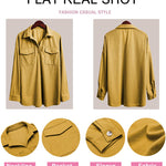 Nadorine Women's Corduroy Tops for Women Lapel V Neck Shirts Long Sleeve Blouses Casual Sweatsuit with Pockets