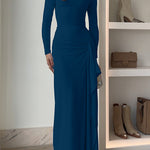 Long Sleeves Draped Slit Maxi Party Dress (7 Colors Available!)