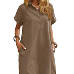 Summer Casual 100% Cotton Shirt Dress with Pockets (US Only)