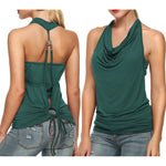 Nadorine Cowl Neck Halter Top Sleeveless Backless Shirt