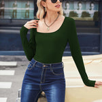 Nadorine Women's Bodysuit 2023 One Piece Asymmetrical Neck Long Sleeve Ribbed Slim Thong Body Suit Tops for Women