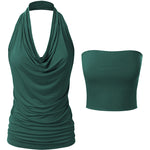 Nadorine Cowl Neck Halter Top Sleeveless Backless Shirt