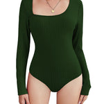 Nadorine Women's Bodysuit 2023 One Piece Asymmetrical Neck Long Sleeve Ribbed Slim Thong Body Suit Tops for Women