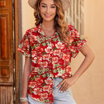 Nadorine Casual Short Sleeve Floral Print Blouse