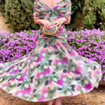 Elegant V-neck Fantasy Painted Floral Print Party Maxi Dress