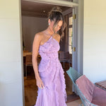 Grace Holloway | Pleated Ruffle Halter Maxi Dress For Women
