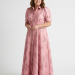 Xanthea | Short Sleeve Belted Floral Textured Maxi Shirt Dress